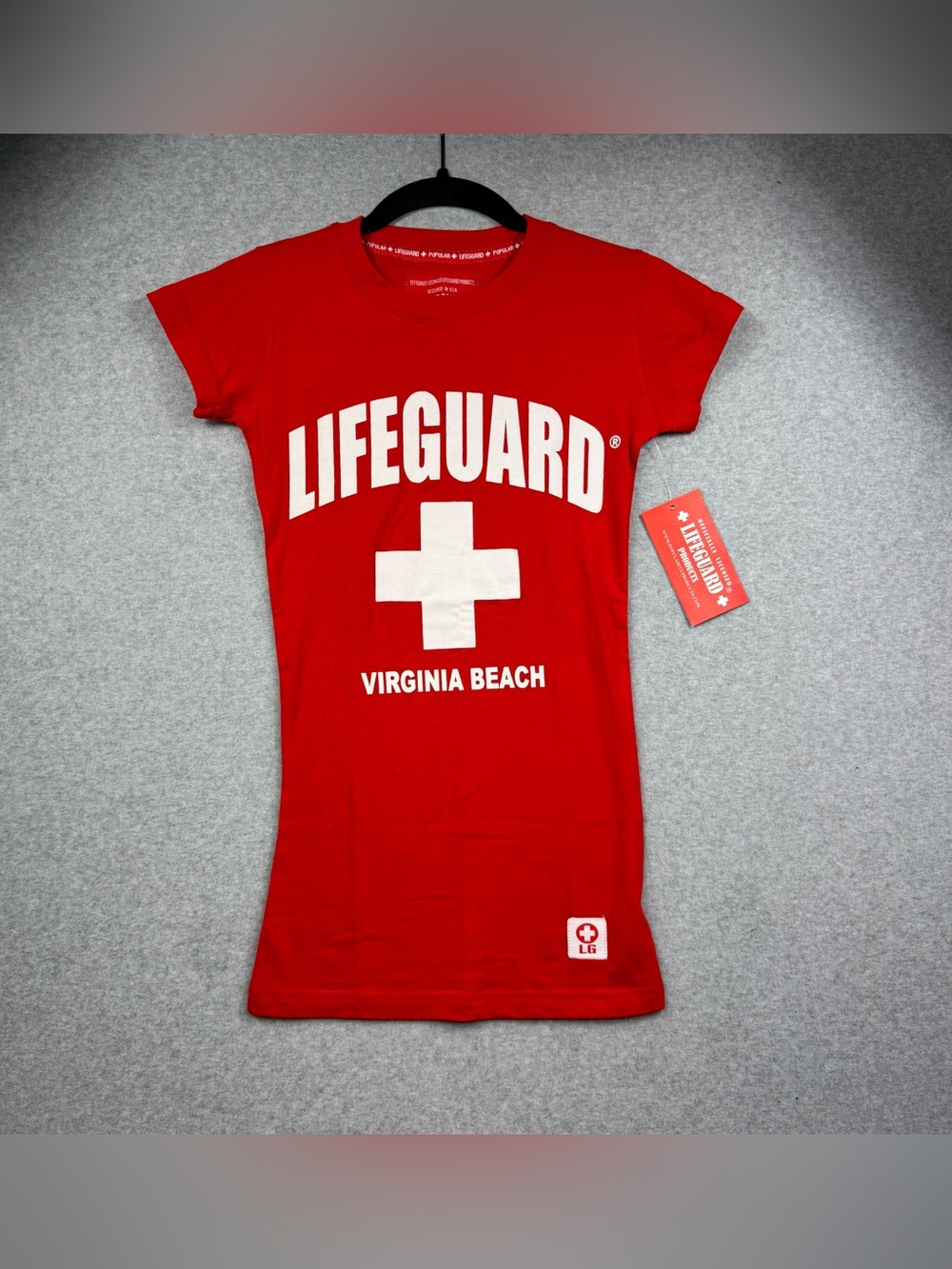 NWT Lifeguard Virginia Beach Red Baby Tee Graphic T-Shirt Womens Small
